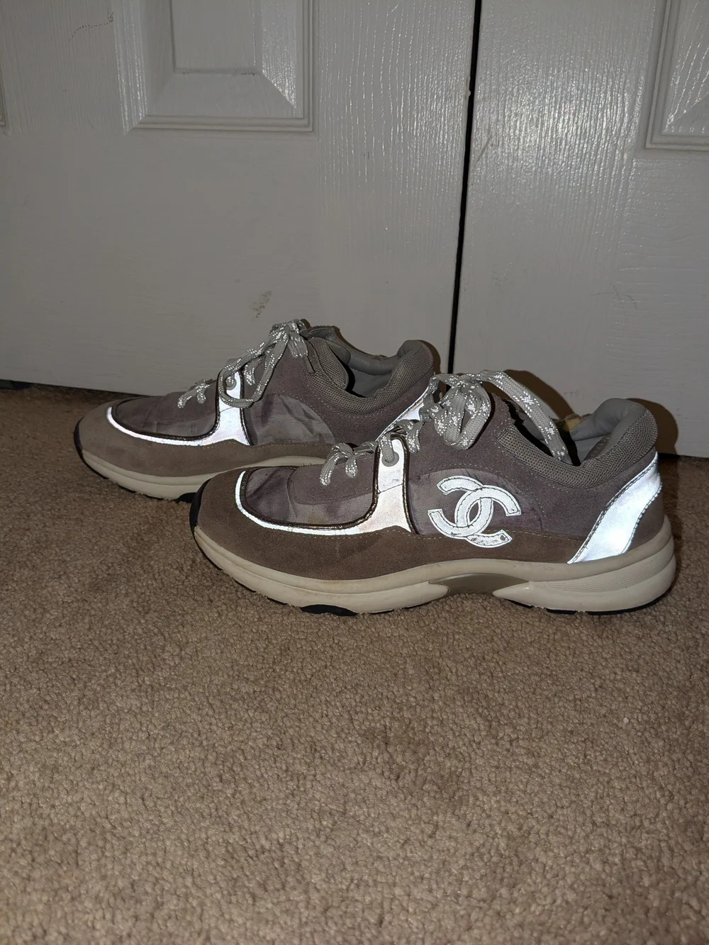 Chanel Taupe Suede Sneakers